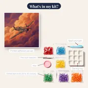Vintage Propeller Plane in Dramatic Clouds – kit contents