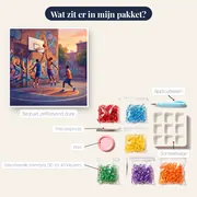 Dynamisch straatbasketbal bij graffitiwand – inhoud van het pakket