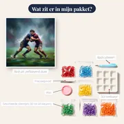Twee spelers in een tackle met waternevel – inhoud van het pakket
