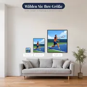 Kraftvoller Vorhandschlag unter blauem Himmel – verfügbare Größen