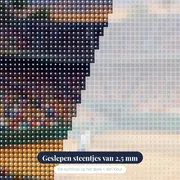 Springende tennisser voor volgepakt stadion – close-up van de steentjes