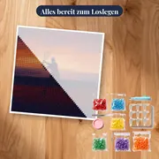 Silhouette eines Tennisspielers am Meer – Set bereit zum Loslegen