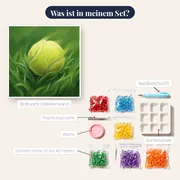 Aufspringender Tennisball auf grünem Rasen – Inhalt des Sets