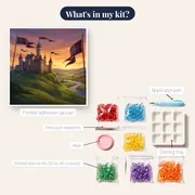 Hilltop Castle with Sunset Flags – kit contents