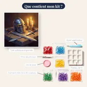 Casque d'acier et épée aux chandelles – contenu du kit