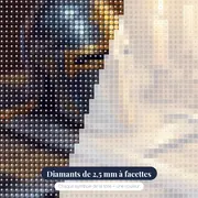 Casque d'acier et épée aux chandelles – gros plan des diamants