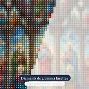 Vitrail de cathédrale aux saints colorés – gros plan des diamants