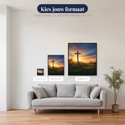 Kruis op heuvel bij zonsopgang – beschikbare formaten