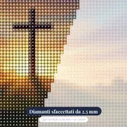 Croce sulla collina all'alba dorata – primo piano dei diamanti