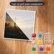 Croix dorée sur la colline à l'aube – kit prêt à commencer