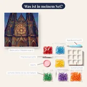 Gotische Kathedrale mit leuchtendem Rosenfenster – Inhalt des Sets