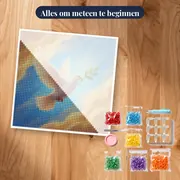 Duif met olijftak in heldere lucht – pakket klaar om te beginnen