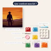 Cowboy solitaire au lasso, ciel orange – contenu du kit