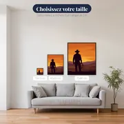 Cowboy solitaire au lasso, ciel orange – tailles disponibles