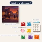 Paarden in westernstad bij schemering – inhoud van het pakket