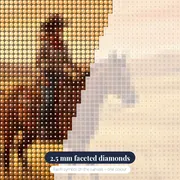 Cowgirl Riding Across Golden Prairie – diamond close-up