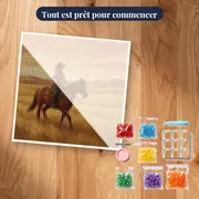 Cavalière au galop dans la prairie dorée – kit prêt à commencer