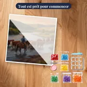 Cow-boy traversant la rivière avec son troupeau – kit prêt à commencer