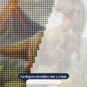 Brullende Tyrannosaurus in oerwoud met vulkaan – close-up van de steentjes
