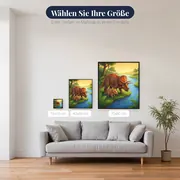 Triceratops-Mutter mit Baby am Fluss – verfügbare Größen