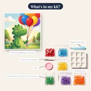 Friendly Green Dinosaur with Balloons – kit contents