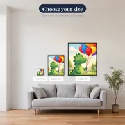 Friendly Green Dinosaur with Balloons – available sizes