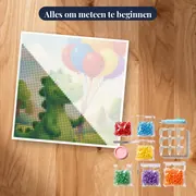 Vriendelijke groene dino met ballonnen – pakket klaar om te beginnen