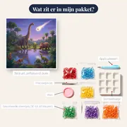 Dinosaurussen bij waterpoel onder meteoor – inhoud van het pakket