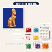 Déesse Chatte Dorée sur Bleu Nuit – contenu du kit