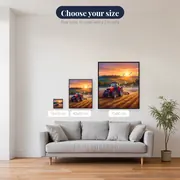 Red Tractor Plowing Golden Field – available sizes