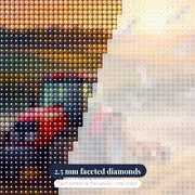 Red Tractor Plowing Golden Field – diamond close-up