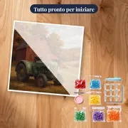 Trattore Verde davanti al Fienile Rosso – kit pronto per iniziare