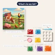 Cheerful Farmyard with Rooster and Pig – kit contents