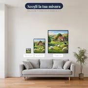 Pecore al pascolo con casale e cane – misure disponibili