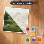 Pecore al pascolo con casale e cane – kit pronto per iniziare