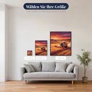 Mähdrescher im Weizenfeld bei Sonnenuntergang – verfügbare Größen