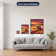 Oogst op het veld bij zonsondergang – beschikbare formaten