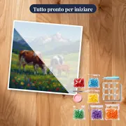 Famiglia di mucche tra fiori e Alpi – kit pronto per iniziare
