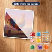 Gallo che canta all'alba sul recinto – kit pronto per iniziare