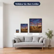 Bauernhof mit Heuhaufen, Windmühle und Traktor – verfügbare Größen