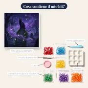 Gatto nero sulla lapide tra lucciole – contenuto del kit