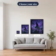 Black Cat on a Gravestone with Fireflies – available sizes