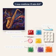 Sassofono dorato tra note musicali – contenuto del kit