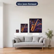 Gouden Saxofoon met Wervelende Noten – beschikbare formaten