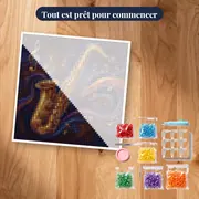 Saxophone doré et notes tourbillonnantes – kit prêt à commencer