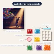 Trompettist in spotlicht met kleurrijke noten – inhoud van het pakket