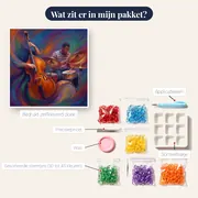 Contrabas en drummer in wervelende kleuren – inhoud van het pakket