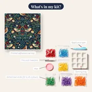 Thrushes and Strawberries on Dark Blue – kit contents