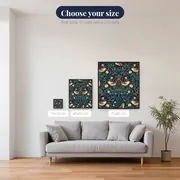 Thrushes and Strawberries on Dark Blue – available sizes