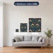 Grives et fraises sur fond bleu nuit – tailles disponibles